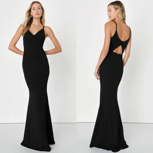 Lulus Moments Of Bliss Black Backless Mermaid Maxi Dress M Wedding Party Prom